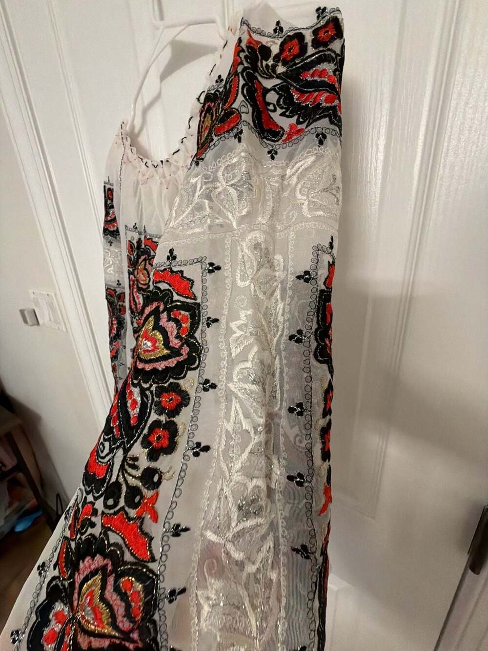 Vintage Sheer Embroidered Peasant Blouse White Floral Folk Style - Picture 7 of 11